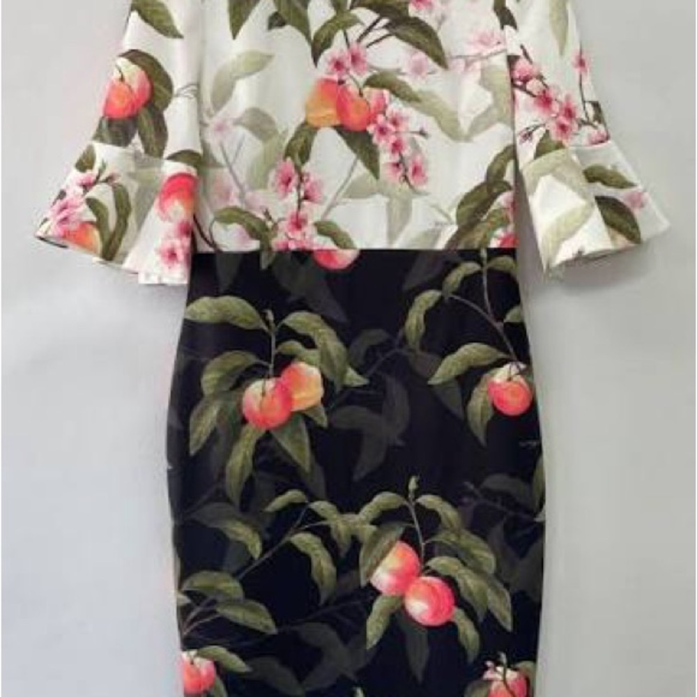 Ted Baker London Black Floral Midi Dress with Peach Print